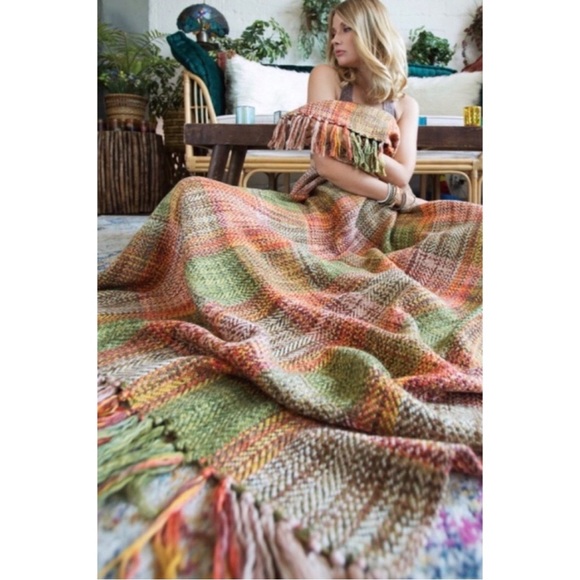 ๐ ๐๐ Citrus Chamomile Textured Weave Chunky Yarn Plaid Pattern Throw Blanket - Picture 3 of 9